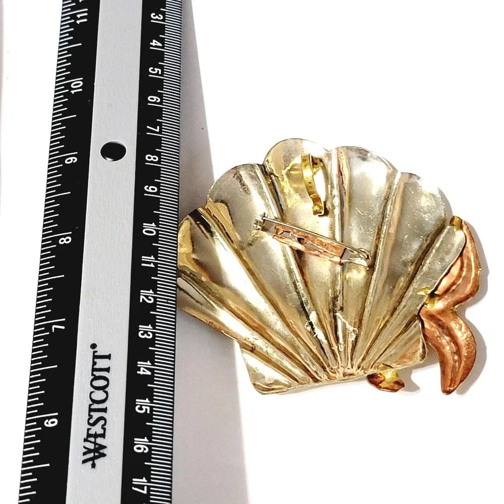 Vintage Gold Silver Copper Shell Brooch Starfish Large Mixed Metal Figural Pin